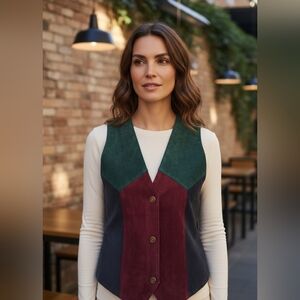 Vintage Global Identity G3 Vest Color Block Suede Leather & Nylon Patchwork XS